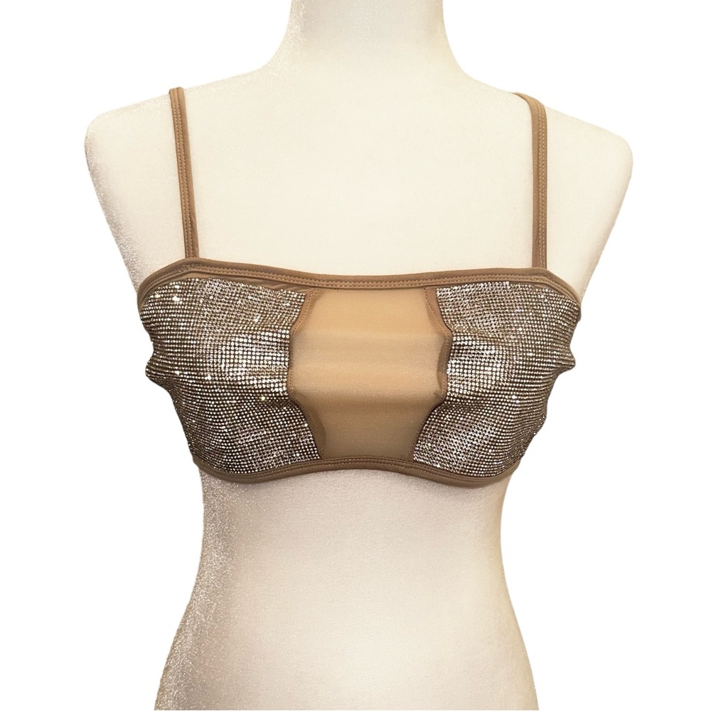 Tan/ Silver Diamond Studded Bra Size M